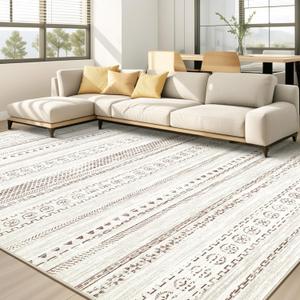 Area Rug Living Room Rugs - 9x12 Washable Boho Farmhouse Bohemian Neutral Large Moroccan Geometric Soft No Slip Indoor Thin Floor Carpet for Bedroom Under Dining Table Home Office - Brown (9' x 12')