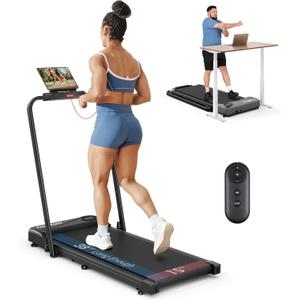 THERUN Walking Pad, 2 in 1 Foldable Treadmills for Home, 2.5HP Under Desk with Handle Bar, 16" Widened Running Belt, with Remote Control (Carbon Black)