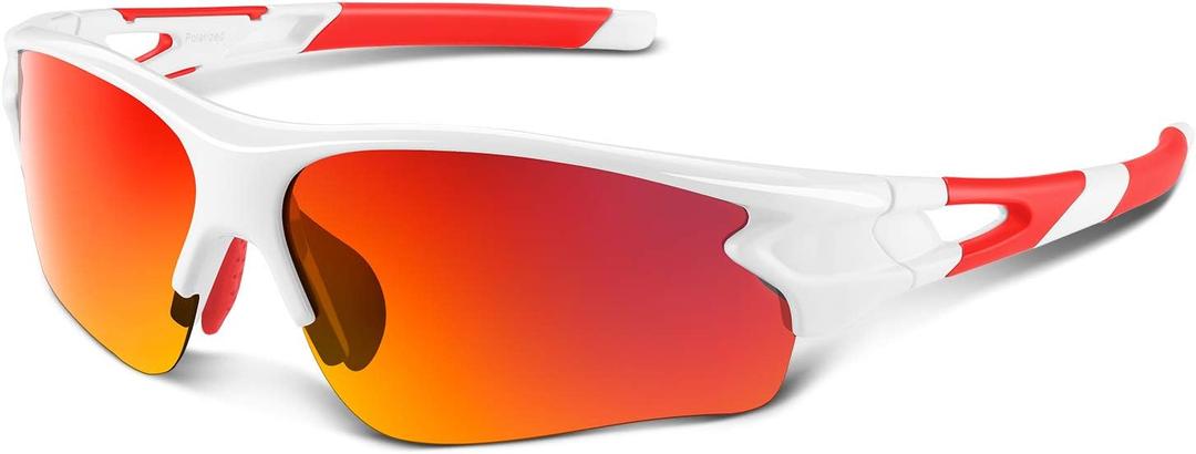 BEACOOL Polarized Sports Sunglasses for Men Women Youth Baseball Fishing Cycling Running Golf Motorcycle Tac Glasses UV400 (White Red)