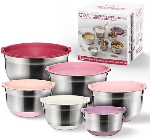 Amazon.com: COOK WITH COLOR Stainless Steel Mixing Bowls Set with Lids - Nesting Bowls with Non-Slip Bottom, Rose, 12 Pieces: Home & Kitchen Rose