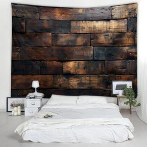 WODEJIAFANG WODEJIA Aesthetic Wall Fabric Wallpaper Decor TapestryRetro Wooden Board Office Background Room Divider for Bedroom, Outdoor Garden Aesthetic 3D Tapestries Size 78 * 59 inches