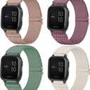 4 Pack Stretchy Watch Bands Compatible with 20mm Garmin Venu Sq/Venu Sq 2, Loop Nylon Elastic Fabric Strap for Garmin Vivomove Style/Luxe/HR Women Men
