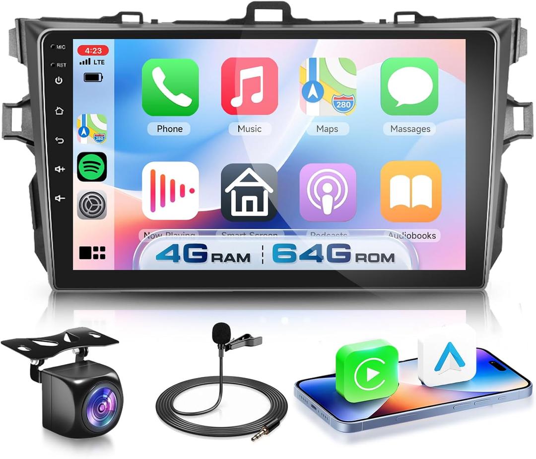 4G+64G for Toyota Corolla 2009-2013 Car Radio, Wireless Carplay Android Auto Android 15 Touch Screen Car Stereo, Bluetooth, GPS Navi, 5G WiFi, SWC, HD Backup Camera