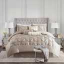 Madison Park Laurel Cozy Comforter Set - Traditional Tufted Faux Silk Design, All Season Down Alternative Bedding with Matching Shams, Decorative Pillow, Taupe Queen(90"x90") 7 Piece