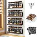 Wooden Lid Magnetic Spice Rack with 24 Jars, 216 Labels, 1 Steel Funnel for RefrigeratorMicrowave Oven - Full Set of Spice Organizer