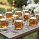 Adabocute Honey Pot, Mini Honey Jars with Dipper, Glass Honey Jars Baby Shower Favors, Party Favors & Wedding Favors, Gold Lid, Bee Pendants, Gold Organza Bags, 20 Pack 1.5oz