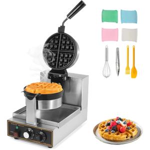 WICHEMI Commercial Belgian Waffle Maker 360 Flip Nonstick Rotating Waffle Iron Time Control Temperature Adjustable Stainless Steel Body 110V 1200W (14.9"Dx9.8"Wx10.5"H) WICHEMI Commercial Belgian Waffle Maker 360 Flip Nonstick Rotating Waffle Iron Time Control Temperature Adjustable Stainless Steel Body 110V 1200W (14.9"Dx9.8"Wx10.5"H)
