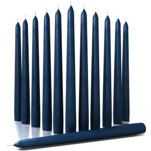 CANDWAX 10 inch Tapered Candles - Set of 12 Dripless Unscented Candlesticks - Perfect for Dinner and Decor Use - Dark Blue