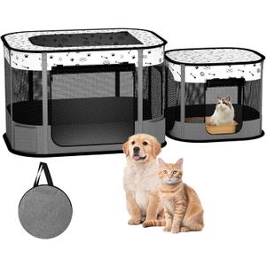 Portable Cat Playpen, 8-Rod Reinforced Kitten Dog Puppy Playpens, Foldable Play Pen for Indoor Cats Enclosed Pet Kitty Doggy Outdoor, Collapsible Tent Kennel Cage Corral (Medium Grey)