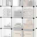 AWTATOS 12 Cube Storage Organizer with Doors, DIY Plastic Closet Shelf, Modular Bookshelf, Stackable Shelving Rack for Bedroom, Living Room, Translucent ULPZ011