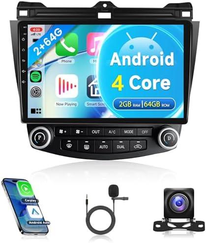 2G+64G Car Radio for Honda Accord 2003-2007, Rimoody Android 13 Car Stereo with Carplay Android Auto 10.1'' Touchscreen GPS WiFi Mirror Link Bluetooth FM/RDS HiFi SWC Backup Camera Microphone