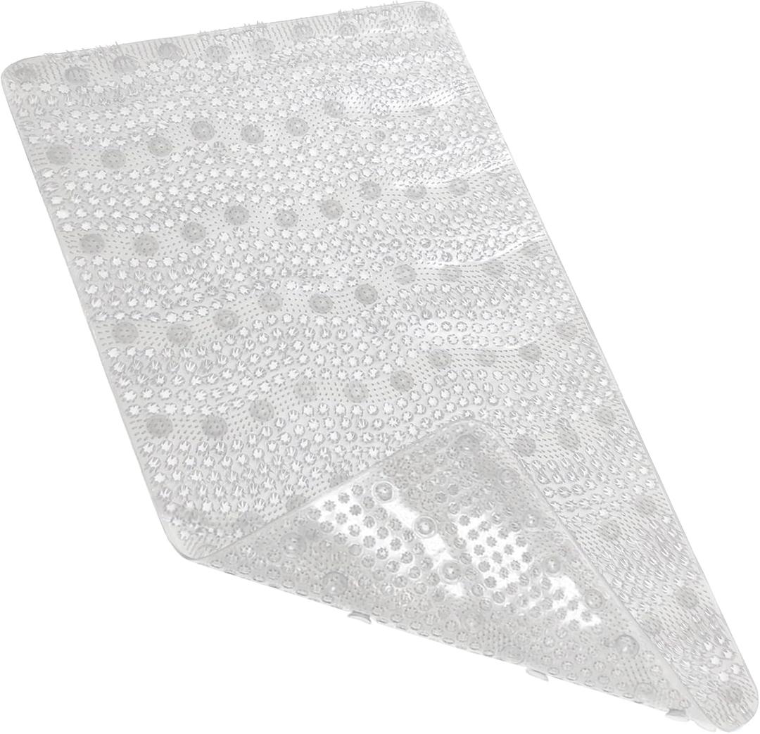 Non-Slip Shower Mat with Soft Bristles,Massage, Machine Washable, Fast-Drying, Bath Mat with Suction Cups and Drain Holes fits Most Bathtub Sizes, Eco-Friendly (27 X 15 Inch,Translucent White