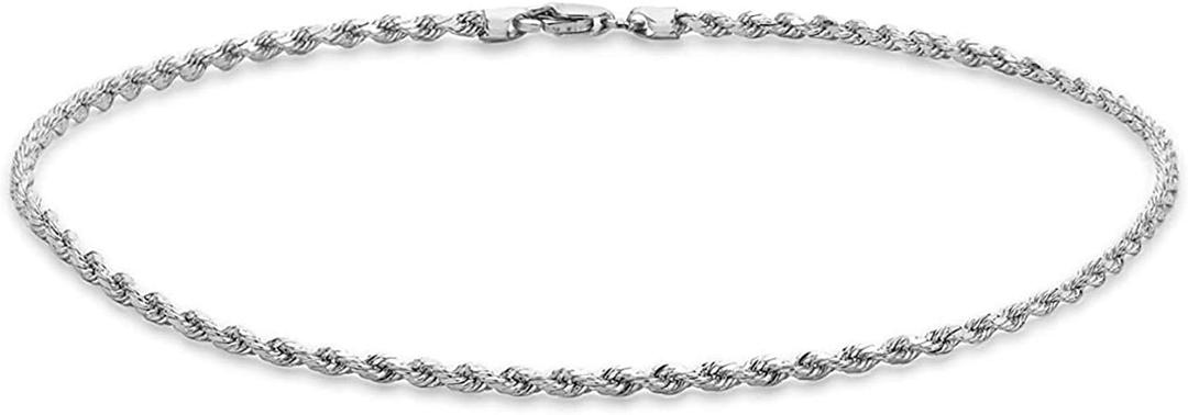 14k Fine White Gold Rope Chain Anklets for Women Men Teens and Kids Strong plated Durable Foot Jewelry Beach Party Work Cute Ankle Bracelet 9 10 and 11 inches