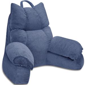 RRPAHWTV Reading Pillow for Bed with High Arm Rests ,Back Support Pillow for Sitting Up in Bed with Shredded Memory Foam for Reading, TV, Gaming or Relaxing on FloorDark Blue, Large
