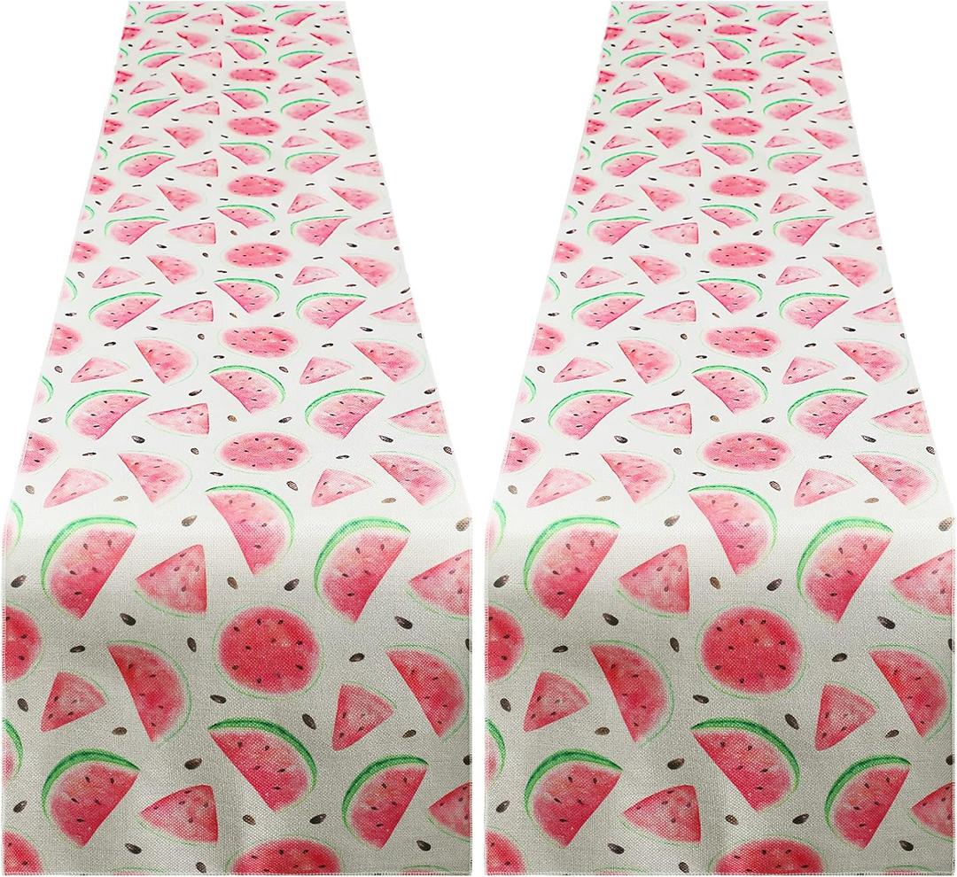 2 Pcs Watermelon Table Runner Watermelon Theme Tablecloth 14 x 72 Inch One in a Melon Party Decorations Summer Outdoor Table Runner for Wedding Birthday Party Baby Shower Garden Kitchen