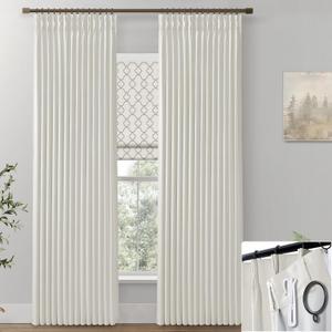 SHINELAND 108 Inch Curtains Long,Pinch Pleated Curtains Blackout Linen Black Out Extra Long Curtain for Living Room Drapes 108 Inches Long 2 Panels,Cream (40"W x 108"L (Pack of 2), Natural Cream)