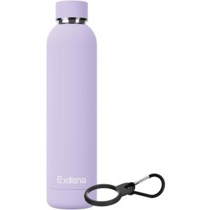 Exllena Slim Insulated Water Bottles for Travel 25oz with Clip, Double Wall Vacuum Stainless Steel Water Bottle Keeps Drinks Cold 24 Hrs/Hot 12 Hrs, 100% Leakproof, BPA Free(Purple)