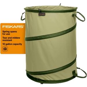Fiskars Kangaroo Collapsible Garden Bag for Yard Waste, 10 Gallon Reusable Container for Lawn Care and Gardening