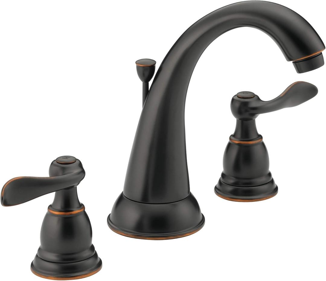 Delta Windemere Oil Rubbed Bronze Bathroom Faucet 3 Hole, 8 Inch Widespread Bathroom Sink Faucet for Vanity, Metal Push-Pop Drain Assembly, Oil Rubbed Bronze B3596LF-OB (9.05 x 11.35 x 14.00 inches Lever Handle)