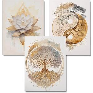 ARPADAMO 3 Pack Diamond Kits for Adults,5D Tree of Life Diamond Painting DIY Modern Gold Lotus Diamond Painting Art Kit for Adult,Round Full Drill Diamonds, Diamond Art Kit for Home Decor-12x16inch