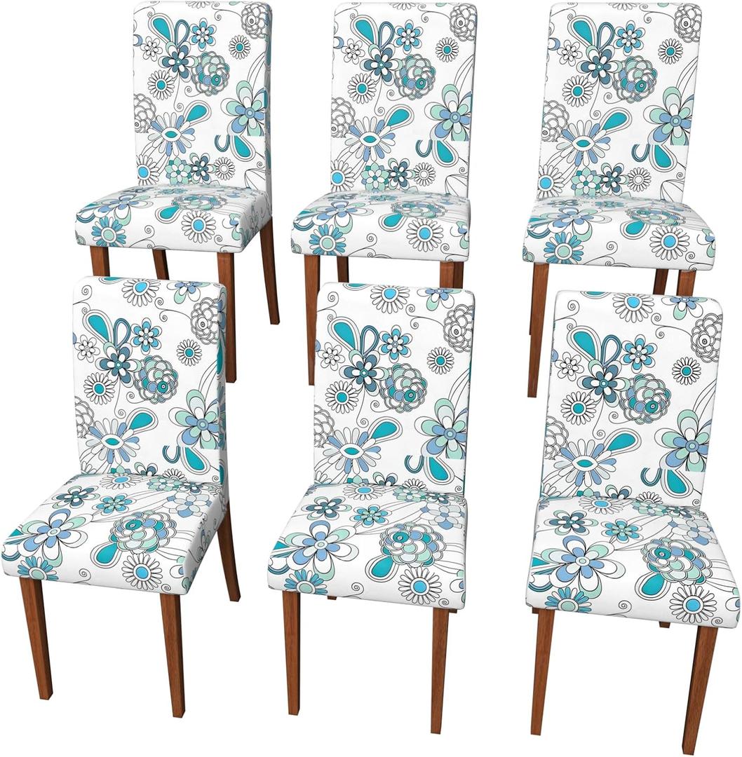 Stretch Dining Chair Covers Set of 6,Floral Print Chair Covers,Soft Removable Washable,Pet Friendly Furniture Protector,Universal Chair Slipcovers for Home, Kitchen,Ceremony Dining Room Seat (White Kite Flower)