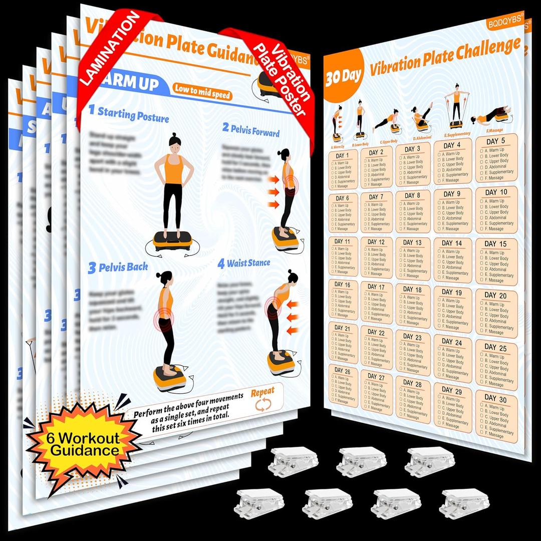 Vibration Plate Exercise Machine Poster - 6 Workout Guidance & 2 Pcs Planner, Comprehensive Whole Body Wave Vibrating Workout Chart