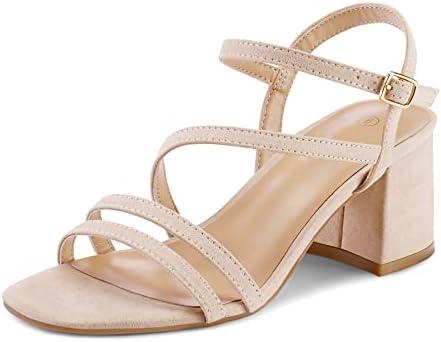 mysoft Women's Strappy Low Chunky Block Heel Sandals Open Toe Dress Shoes 8.5