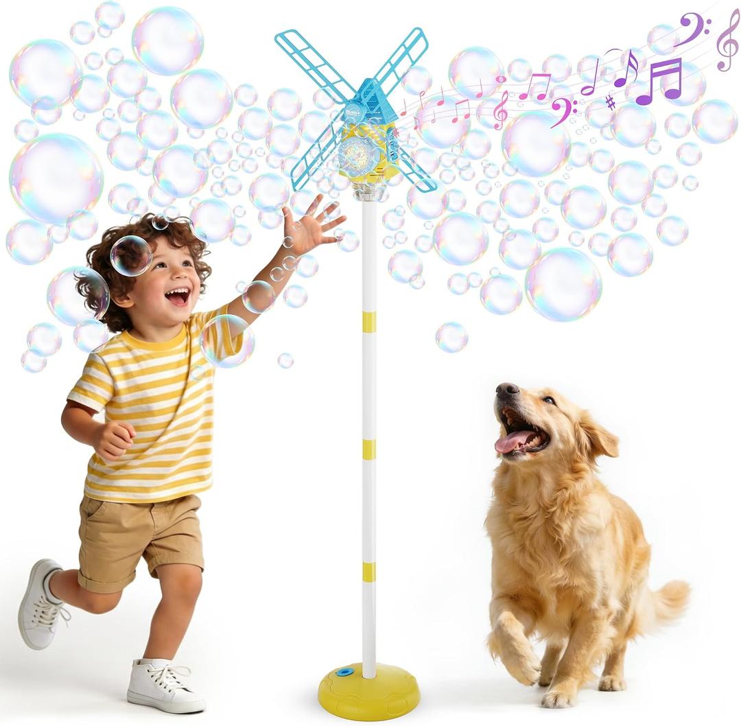 Belemar Windmill Bubble Machine Toys for Kids & Boys, Standing Bubble Blower with Lights & Music, 51" Adjustable Height, 130ml Tank, Bubble Solution Included, Outdoor Toy for Parties & Birthdays, Missing Parts, Dirty/Pre-Owned