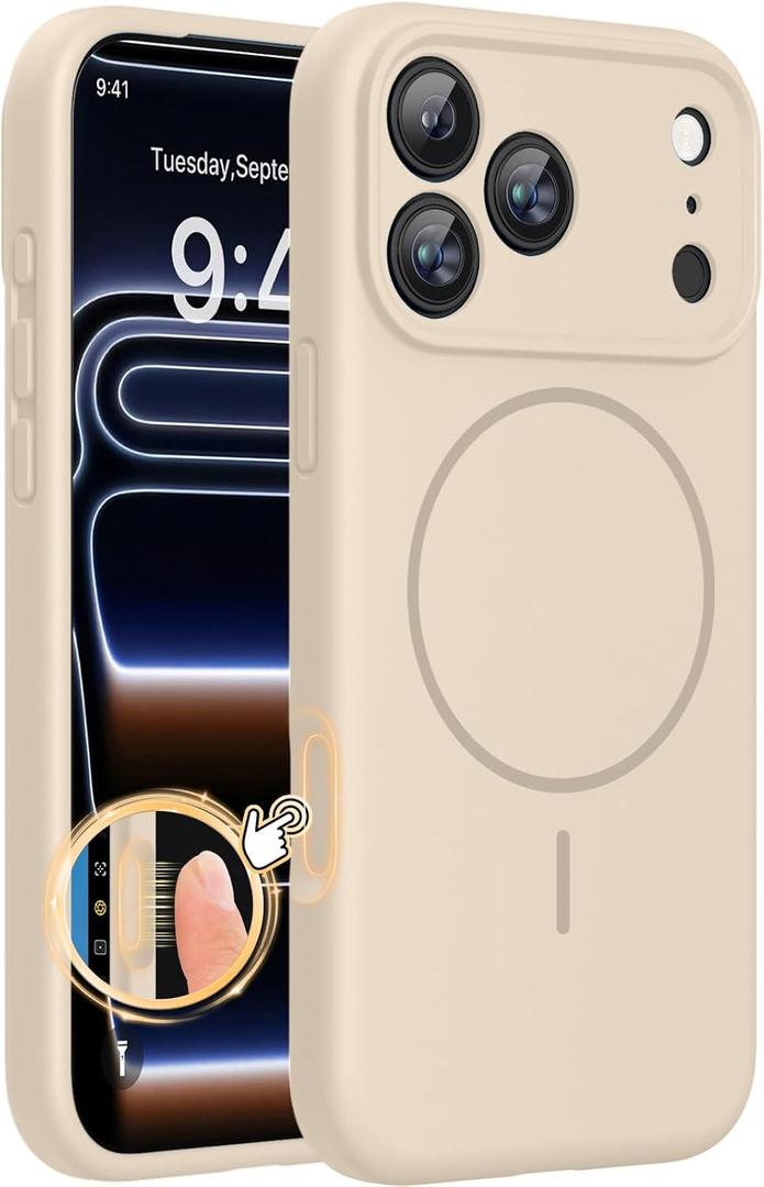 Miracase Magnetic for iPhone 17 Pro Max Case, Compatible with MagSafe, Integrated Silicone Camera Control Cover, 3.0mm Thicken Shockproof Drop Protection Phone Case for 17 ProMax, Sand