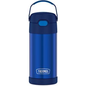 THERMOS FUNTAINER 12 Ounce Stainless Steel Vacuum Insulated Kids Straw Bottle, Blue (Navy)