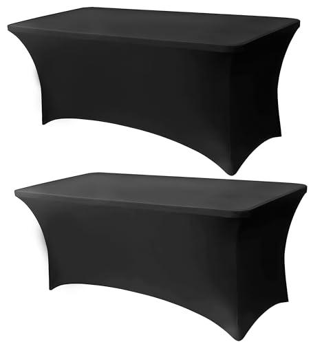 Lemict 6.1FT Black Table Cloth - 2 Pack Fitted Stretch Rectangle Spandex Tablecloth, Washable Table Cover for Party, Picnic, Wedding, Banquet, Birthday and Festival(30" x 72")