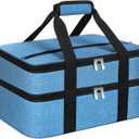 Double Insulated Casserole Carrier, Portable Casserole Carrier for Hot or Cold Food Lunch Tote Warmer or Cooler Bag, Lasagna Lunch Bag for Potluck Parties- Fits 9" x 13" Baking Dish-Azure