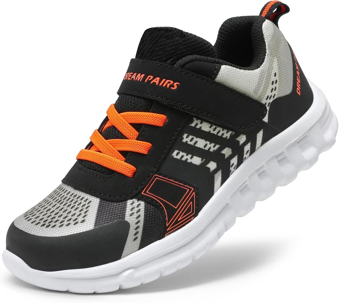 DREAM PAIRS Girls Boys Shoes Kids Tennis EZ-Ons Quicksteps School Sneakers Breathable Running Athletic Shoes (12 Little Kid, Black/Grey/Orange)
