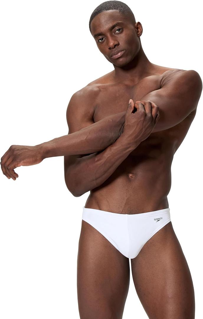 Speedo Men's Swimsuit Brief Comfort Waistband,32,Mijni White
