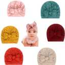 6 Pcs Soft Cotton Baby Hats Caps Cute Sweet Cozy Turban Bun Knot Infant Beanies Candy Shape for Toddler Girls