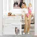 Retractable Baby Gate with Cat Door 55" Wide Retractable Baby Gate for Stairs Mesh Baby Gate with Pet Door Retractable Dog Gate for The House Retractable Pet Gate with Door Safety Gates for Toddlers, White