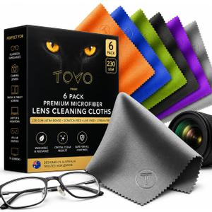 Microfiber Lens Cleaning Cloth for Glasses & Camera | 6 Packs, 6"x7", 230 GSM | Eyeglass Lens Cleaner | Glasses Cleaning Cloths | Screens, Tablet, Laptop & Headset | Eyeglass Cleaner | TOVO Prime