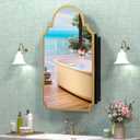 20"x32" Medicine Cabinet with Mirror, Recessed and Surface Mount Medicine Cabinets for Bathroom, Bedroom, Full Metal, Unique Art Arched Mirror with Storage, 2 Shelves and 1 Organizer Box, Bling Gold, Mirror 20"x32" Bling Gold-No LED - Left Open