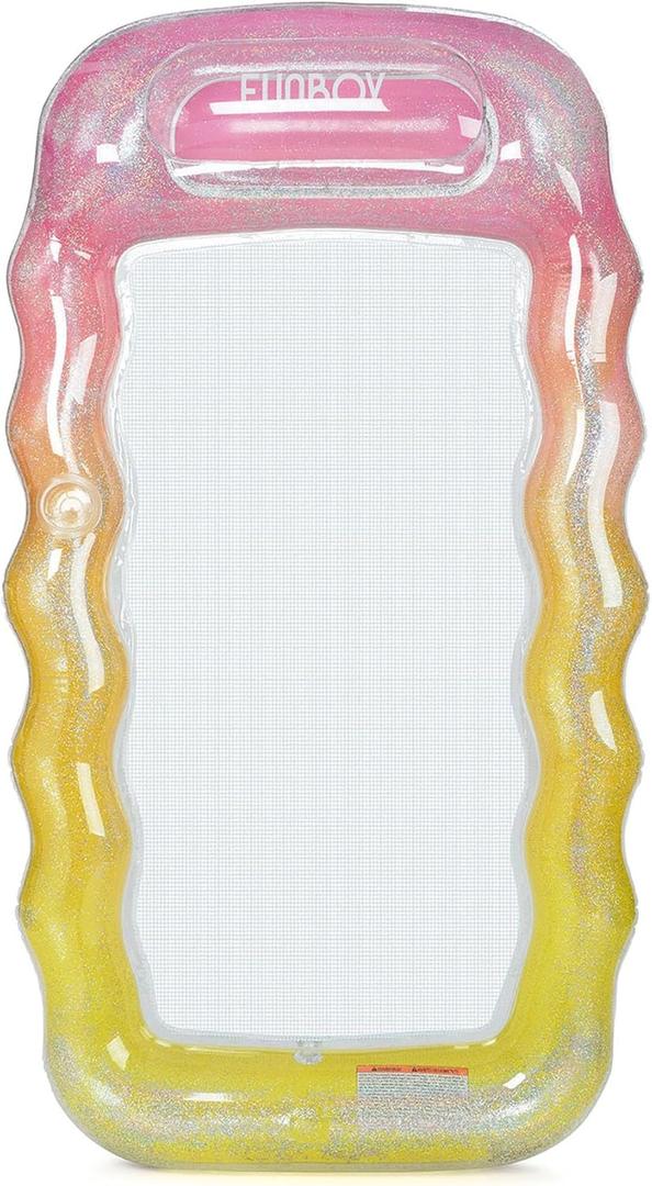 FUNBOY Clear Inflatable Mesh Pool Lounger Mesh Water Hammock with Built-in Pillow 70" Pool Hammock Float for Adults Swimming Pool Accessories & Tanning Pool Lounger Float for Pool Party & Summer (Rainbow)