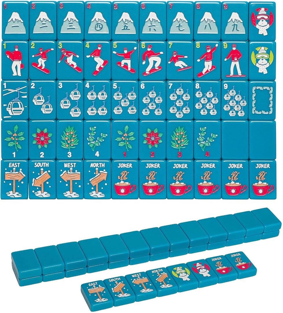 American Mahjong Tile Set with Carrying Bag and Accessories, 160 Acrylic Engraved Mahjong Tiles (Peacock Blue)