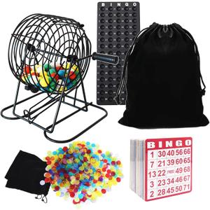 Yuanhe Deluxe Bingo Game Set - Includes 8" Metal Rotar Cage with Big Storage Bag,1000 Colorful Chips,100 Bingo Cards,75 Colored Balls and Masterboard, Great for Large Groups