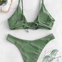 ZAFUL Women's Tie Back Padded High Cut Bralette Bikini Set Two Piece Swimsuit (L)