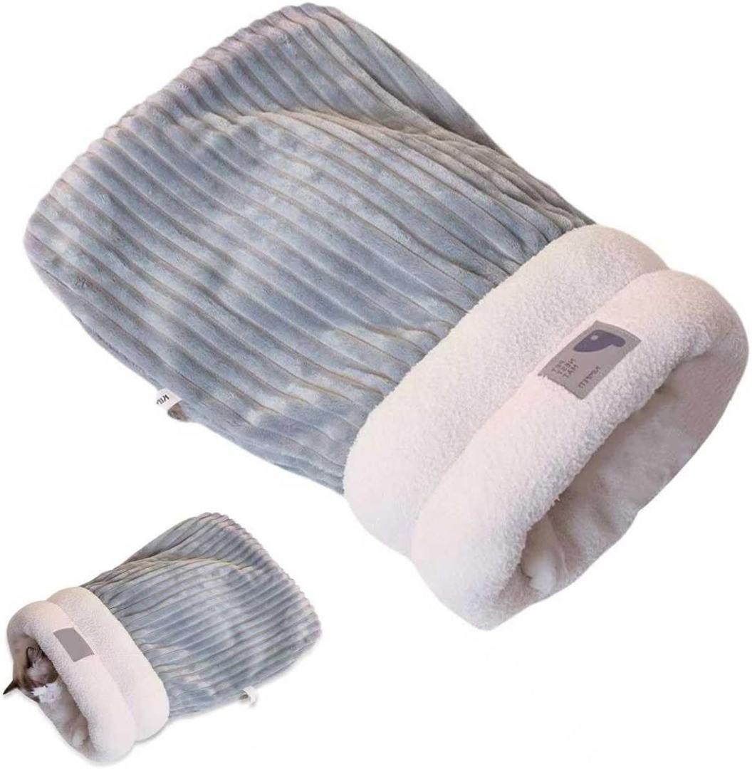 Cat Winter Sleeping Bag Soft Warm Cozy Pet Bed Sack for Indoor Cats or Small Dogs Durable Washable Sleeping Pad (Gray, Large)