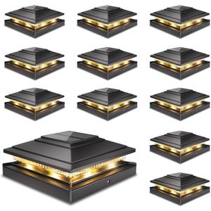 Solar Post Cap Lights Outdoor 12pack, Waterproof Fence Post Lights for 4x4 5x5 6x6 Wood/Vinyl Posts, Black Solar Deck Post Lights with 2 Color Modes Decorate Garden Patio Porch Backyard