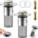 2Pcs Bathroom Sink Stopper Hair Catcher,Pop Up Sink Drain Filter with Removable Stainless Steel Filter Basket Hair Catcher, for US 1.1''-1.29'' Drain, Bathroom Sink Stopper Replacement