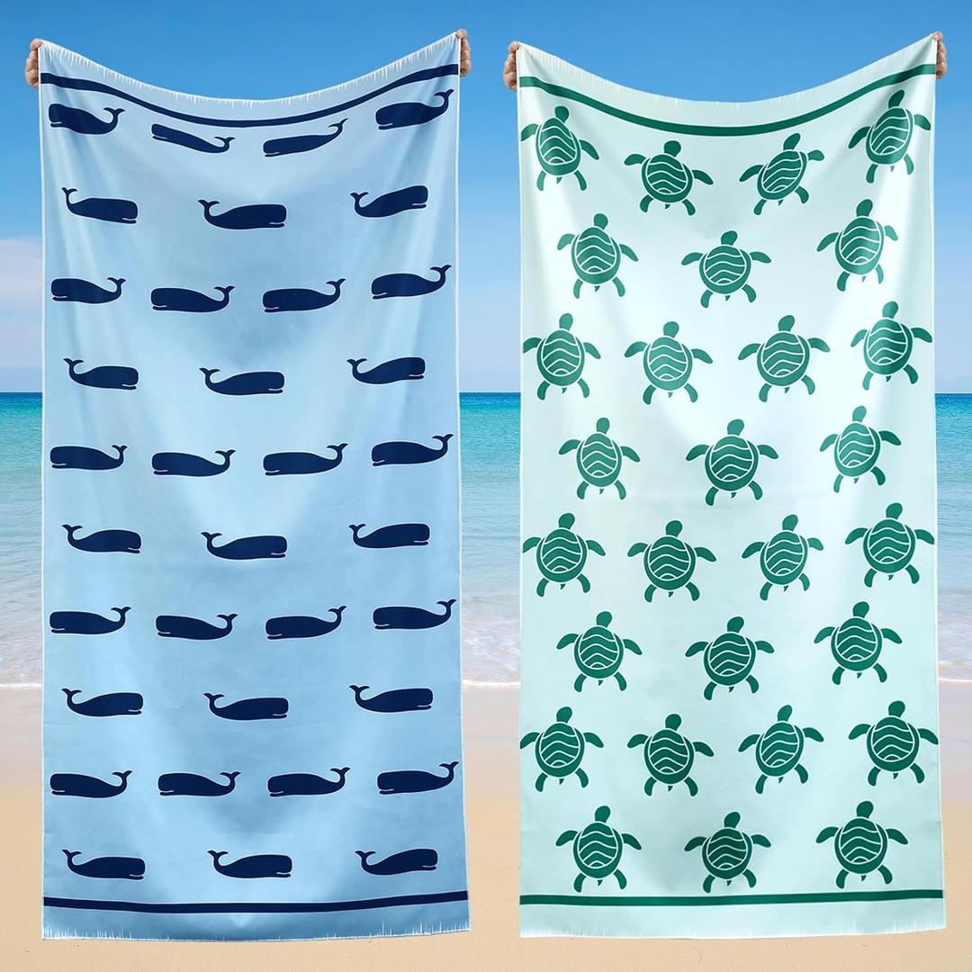 2 Pack Oversized Beach Towel Turtle Whale Quick Dry Absorbent Bath Pool Towels 72 x 36 Inch Extra Large Ocean Tropical Blanket for Swim Travel Lounge Chair Cover Adult Women Men