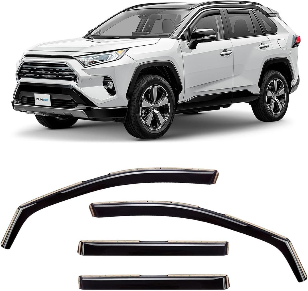 CLIM ART in-Channel Incredibly Durable Rain Guards for Toyota RAV4 2019-2025, Original Window Deflectors, Vent Deflector, Vent Window Visors, Dark Smoke Car Accessories, Pack of 4 - 619152