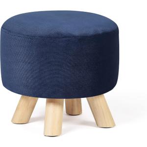 Asense Small Round Ottoman Foot Rest Stool Corduroy Fabric Padded Seat Footstool Ottoman with Anti-Slip Wooden Legs (Navy Blue,Corduroy)