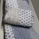 VIVILINEN Oversized King Size Quilt Set 128x120 Navy Blue Grey Bedspread Plaid Patchwork Extra Wide Super King Quilted Coverlet Bedding Set 3-Piece Reversible Lightweight Bed Cover Comforter Set