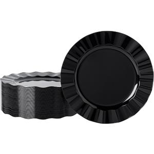 72 Pack Black Plastic Plates, 10" Disposable Wave Dinner Plates Elegant Heavy Duty Serving Dishes for Party, Wedding, Thanksgiving, Christmas